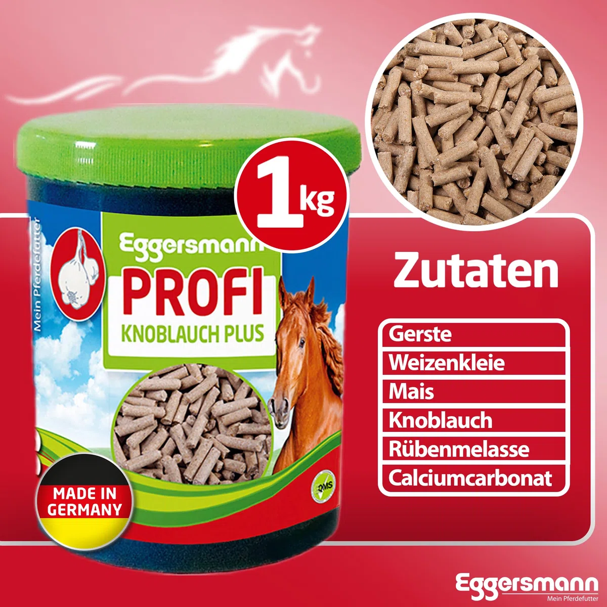 Eggersmann Mein Pferdefutter Ajo Plus 1 kg – Complemento alimenticio para Caballos – contra Moscas, tábanos y Mosquitos, Ayuda al metabolismo y a la Defensa inmune