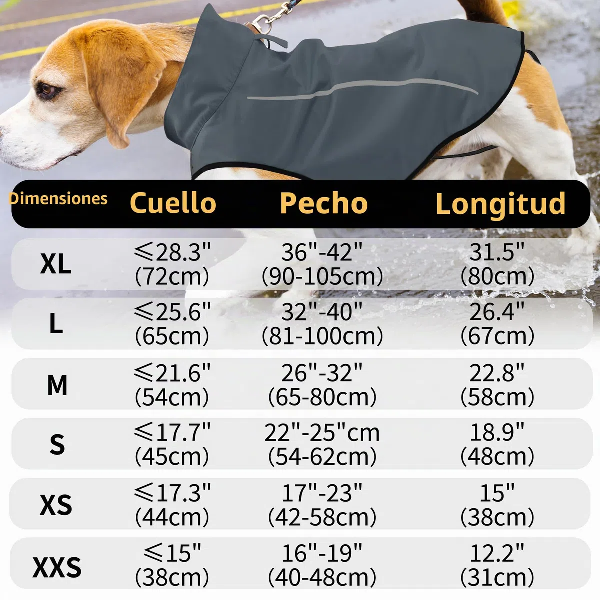 Milla de Vida Alta | Chubasquero para Perros | Ropa para Mascotas Ajustable e Impermeable | Chaqueta Impermeable Ligera con Raya Reflectante | Fácil de Poner (Gris Oscuro, S)