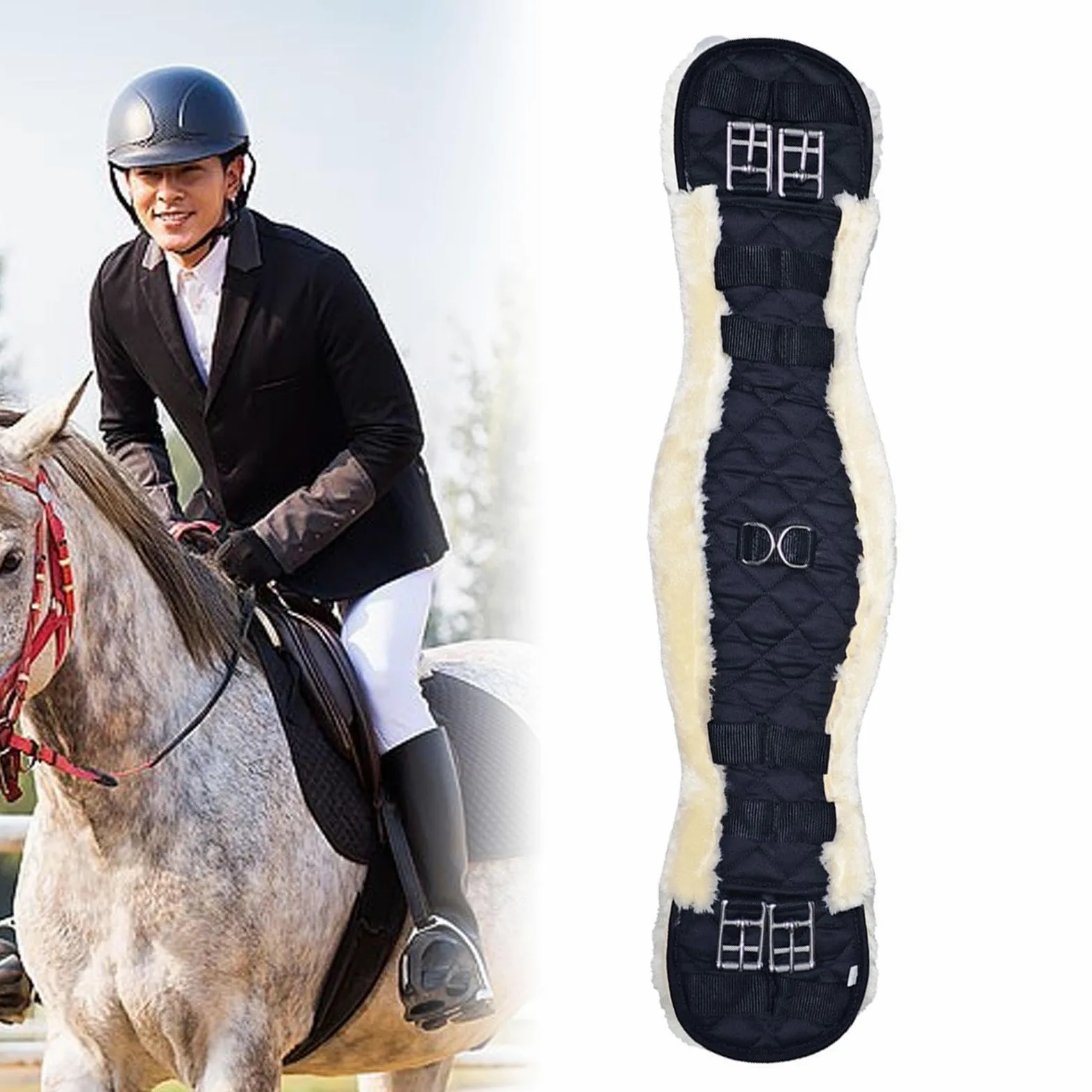 harayaa Cincha de de Imitación de Lana de Cordero, Correa de Silla de Montar, Cincha Resistente para Caballos, Accesorios para Sillas de Montar Inglesas