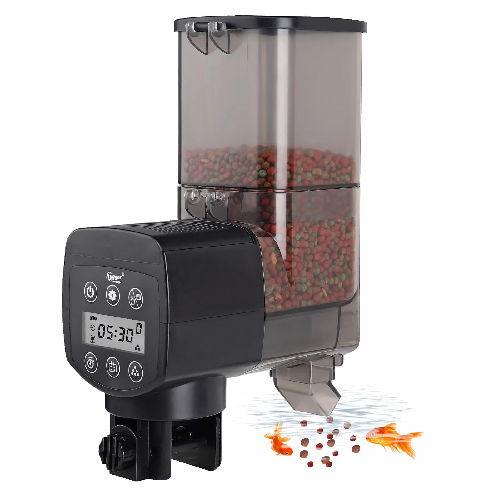 Hygger Alimentador Automatico Acuario, 350ml Auto Feeder Fish con LCD Display Controller for Weekend Holiday(Battery Not Included)