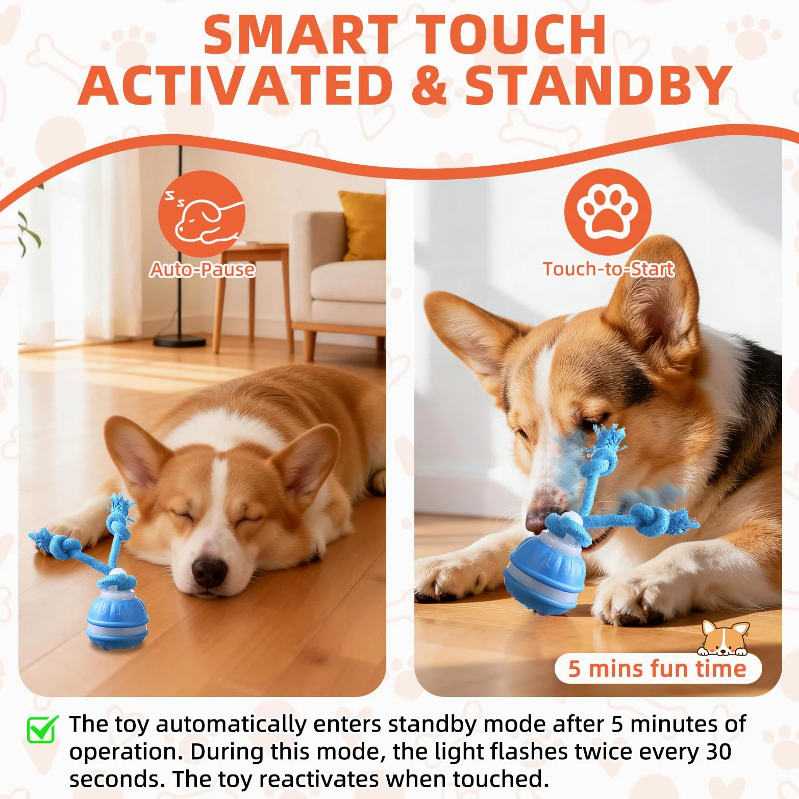 Juguetes para Perros, Pelotas para Perros Interactivos, Juguetes Perro de Salto Automático, Inteligente Pelota Interactiva Perro con Cuerda para Pequeños y Medianos (Azul+Naranja)