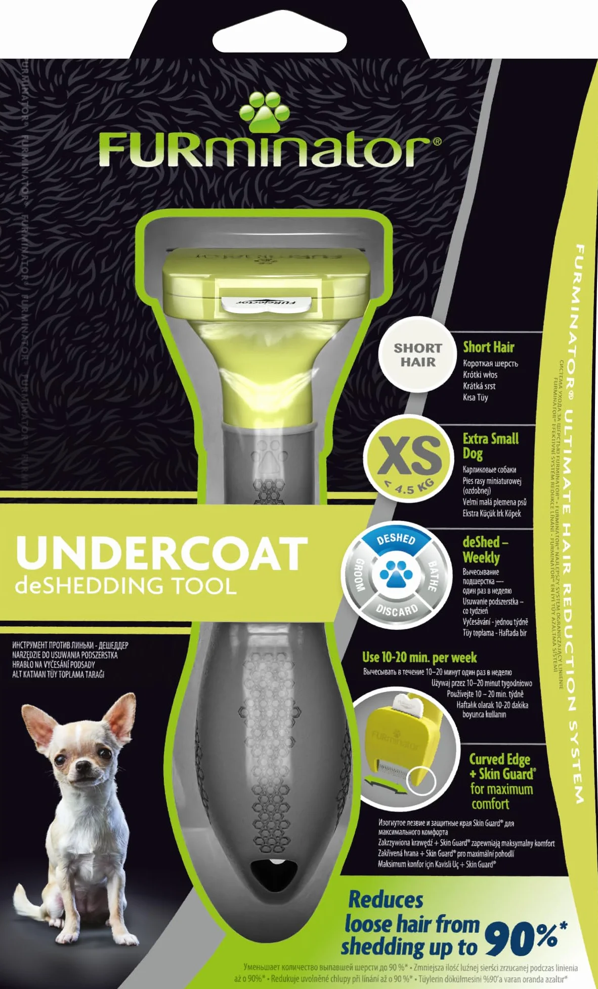 FURminator deShedding, Tool para perros extra pequeños de pelo corto, Cepillo talla XS para perros extra pequeños para eliminar el pelo suelto, Diseño mejorado