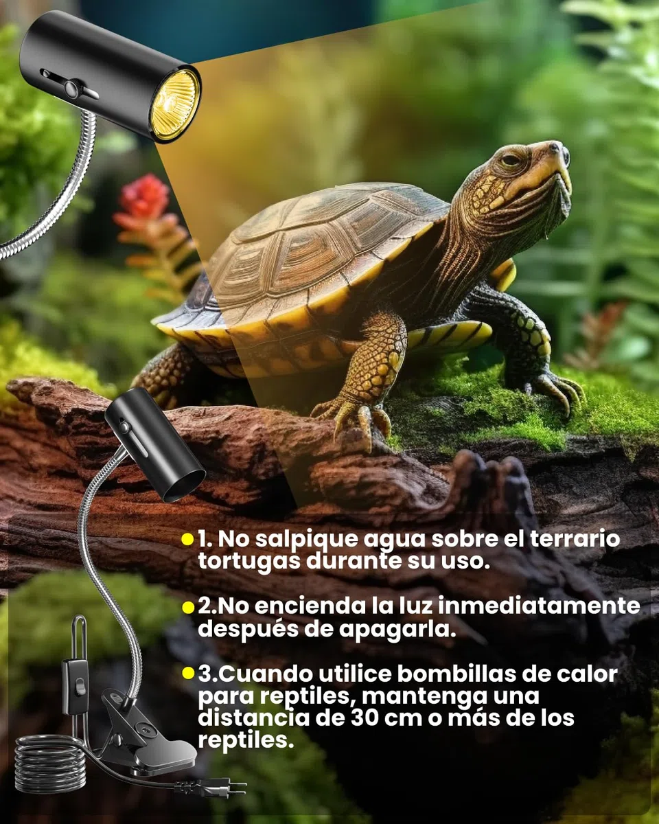Terrario Reptiles Lámpara para Tortuga de Calor Lámpara para Terrario 50W UVA/UVB con Clip Ajustable E27 Portalámpara Base para Tortuga, Lagartos, Araña, Camaleon, Anfibios (2 Bombillas)