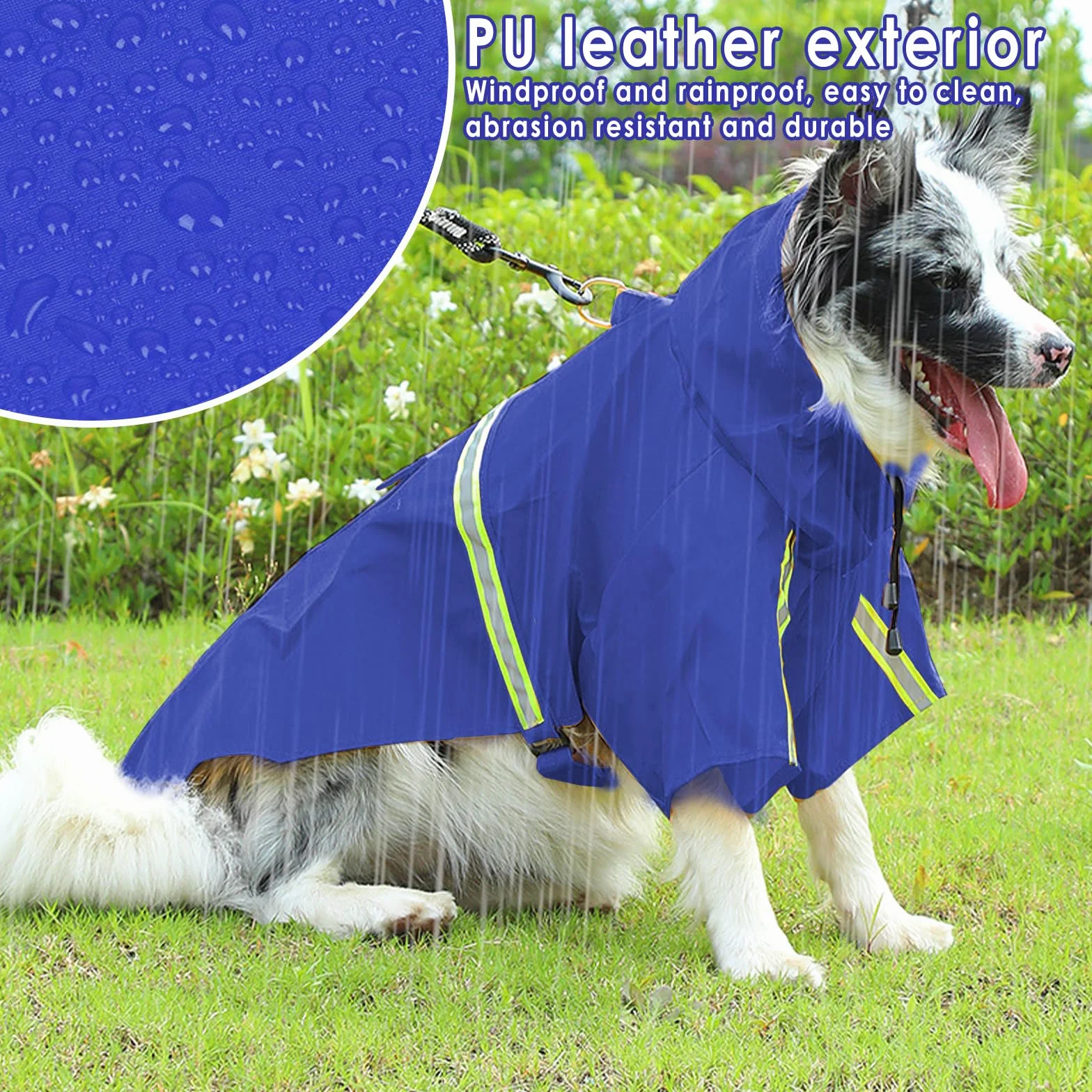 Chubasquero Perros Grandes, Impermeable Perro Ajustable, Abrigo Impermeables con Capucha, Poncho de Lluvia Impermeable Perros, Chubasquero con Capucha & Collar Agujero Perro (Azul, 5XL)
