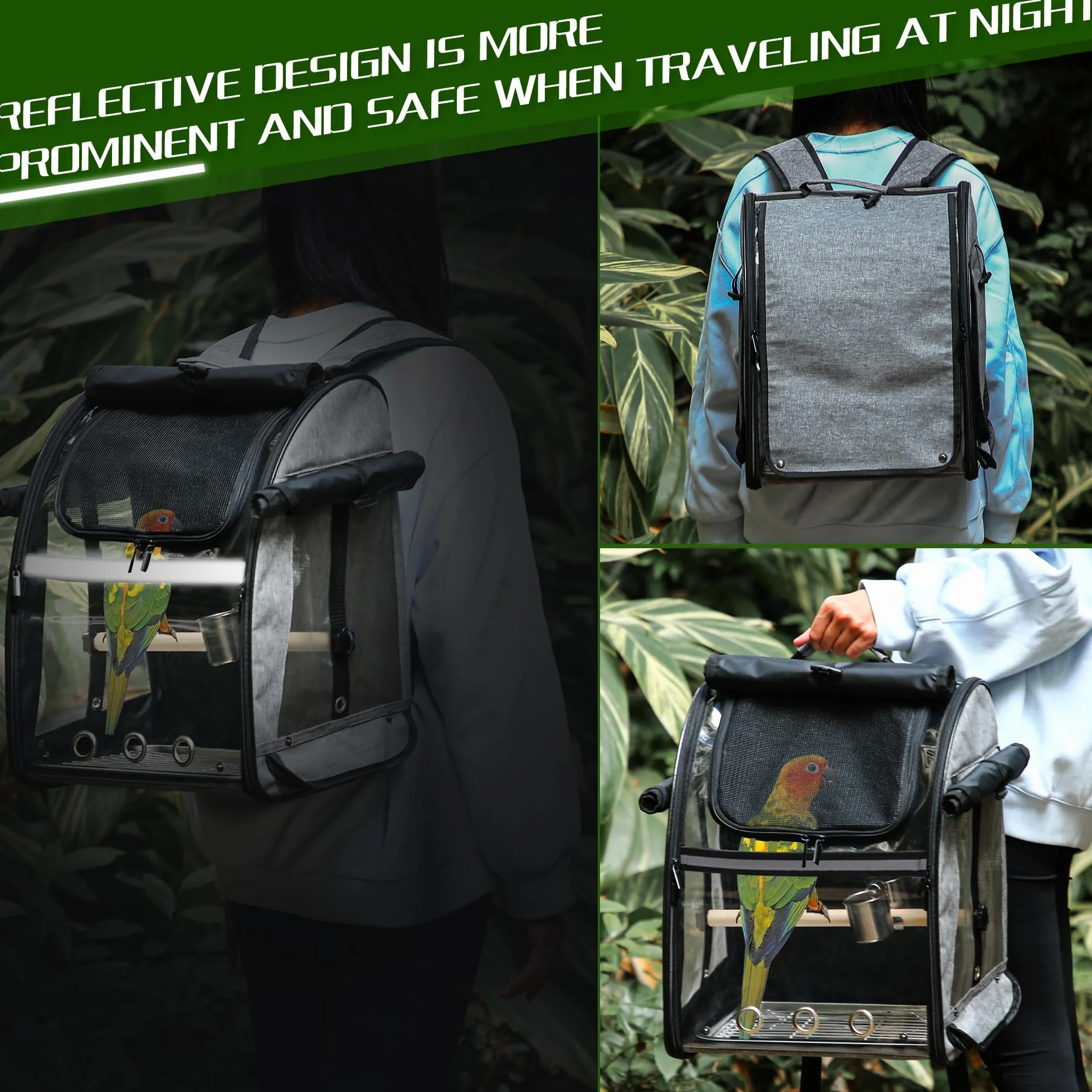 Bolsa transportadora para pájaros con malla de acero inoxidable indestructible, jaula de viaje para pájaros con soporte, mochila fácil de limpiar para loros, bolsa de viaje portátil para
