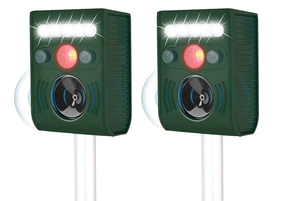 2X Repelente para Gatos,Ultrasonido Exterior Potente e Impermeable con Sensor de Movimiento - Recarga Solar/USB - Animales, Gatos, Perros, pájaros