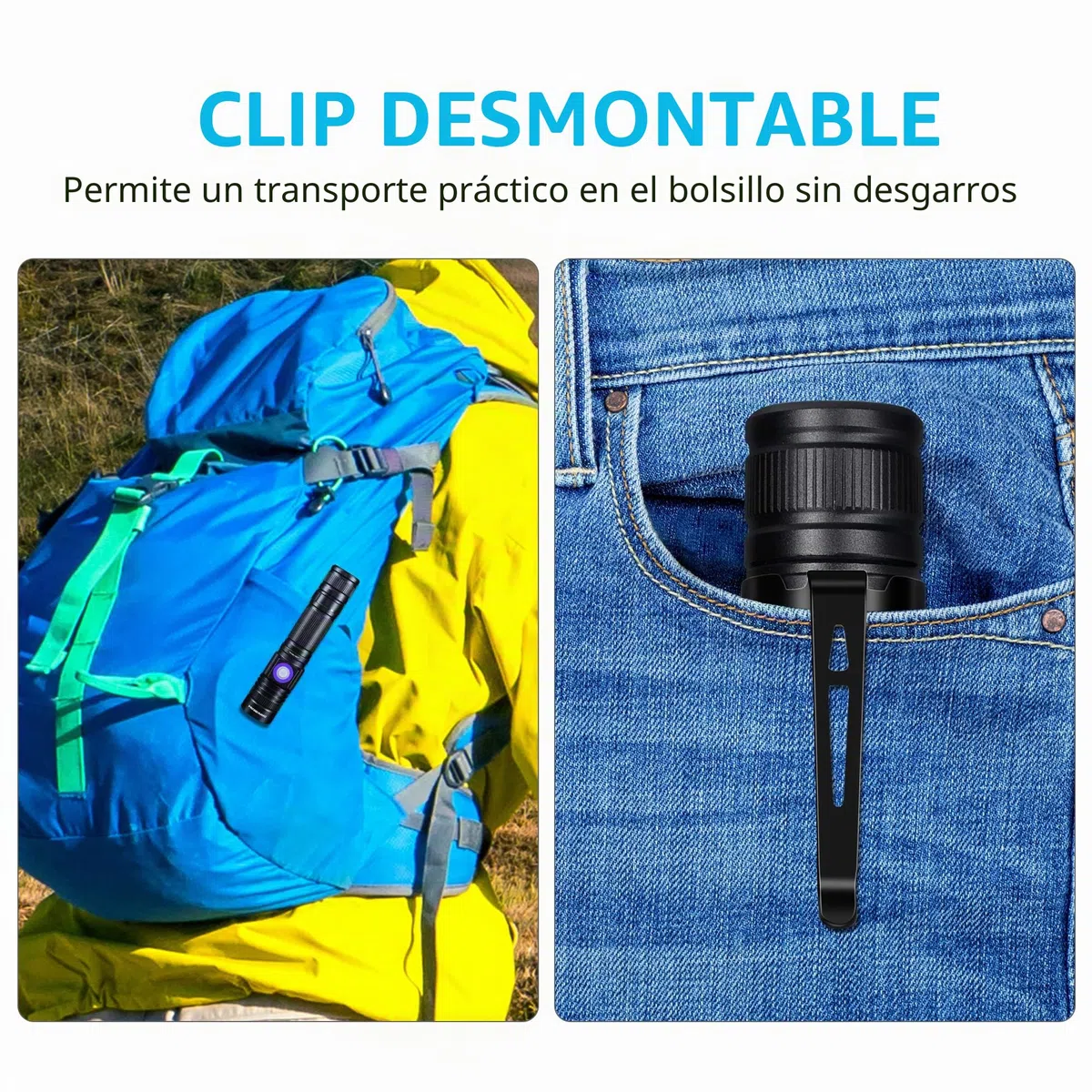 DARKBEAM Linternas UV Ultravioleta 365nm y 395nm Recargable Linterna Luz Negra, Lámpara de Wood LED Mini Portátil con Clip, Detector para Tiña de Mascotas, Orina, Gemas, Curado de resina, 2 paquetes