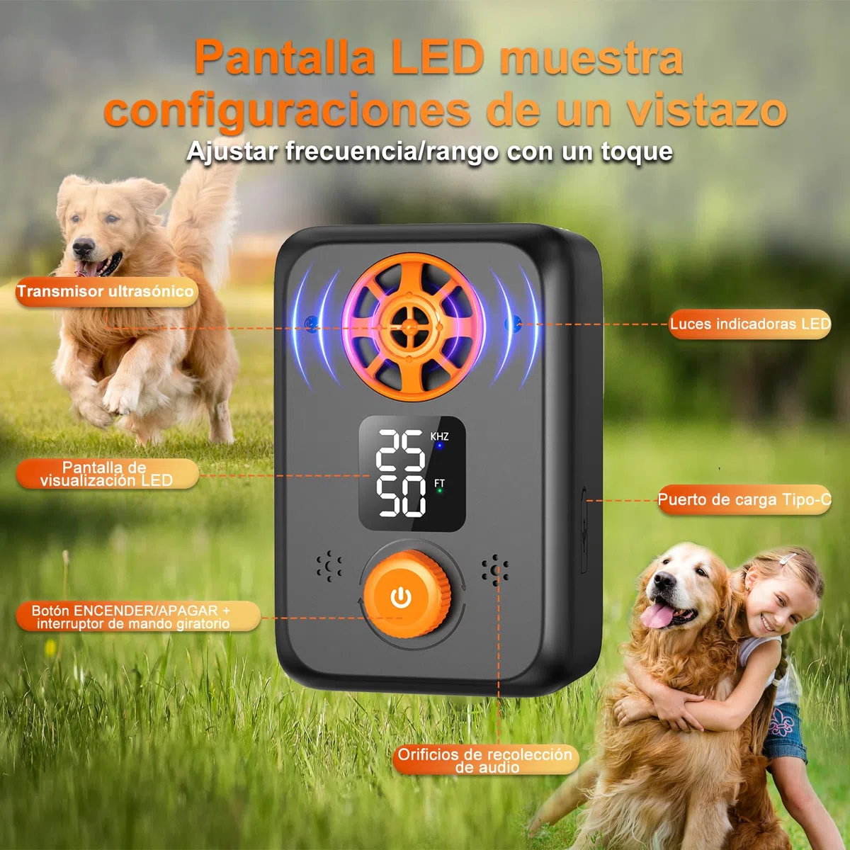 Antiladridos para Perros Ultrasonidos - Dispositivo Repelente con 5 Frecuencias, 3 Modos y Auto Detención Efectivo para Interior y Exterior