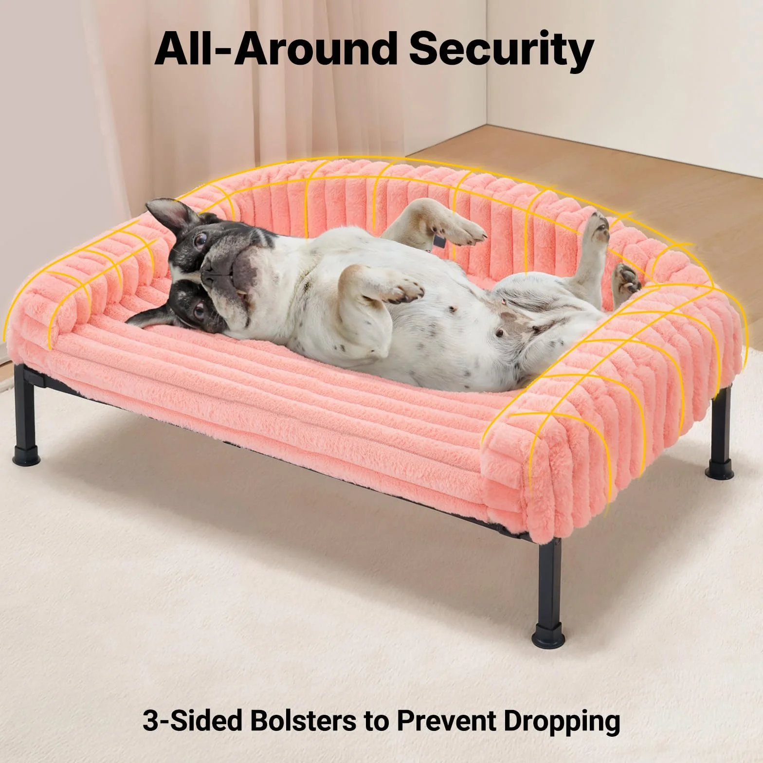 Veehoo Sofá Cama Elevado Perro con Cojín Extraíble, Cama Elevado Mullida para Perros Lavable con Colchón Ortopédico, Sofá Perros y Gatos Patas Antideslizantes, Rosa 60x45x10cm