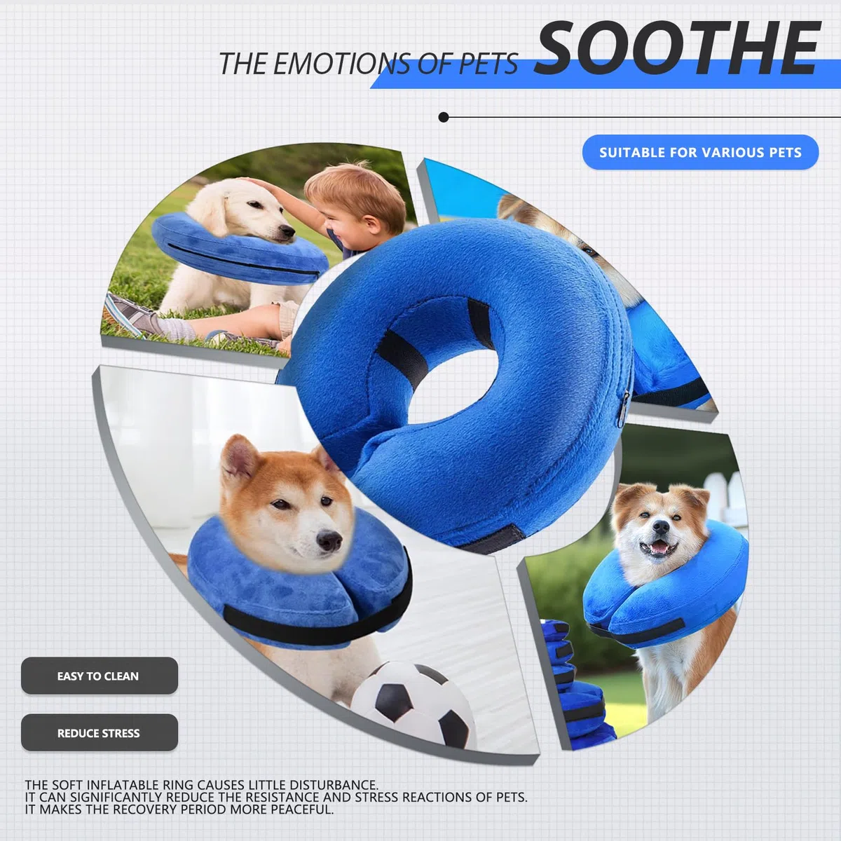 El collar inflable de cono para perros de Viondra sirve para la recuperación de perros después de una cirugía para evitar lamer mascotas (azul, M)