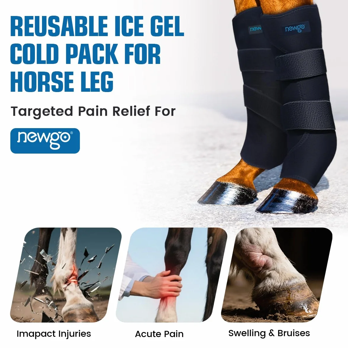 NEWGO Polainas de refrigeración para Caballo, Reutilizables, para Lesiones, para la Rodilla, 2 Vendaje con 4 acumuladores de frío para Botas y pezuñas (2 Unidad)