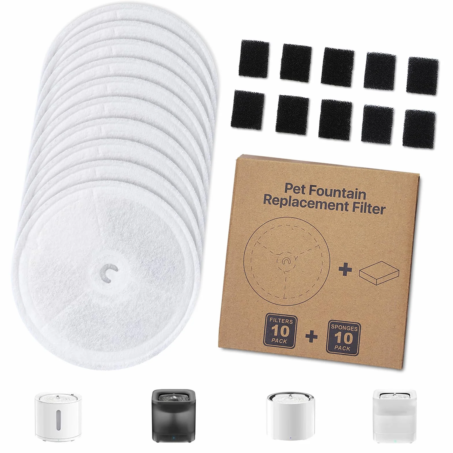 10 filtros de repuesto para fuente de gato + 10 filtros de esponja, compatible con Petkit Eversweet Solo SE/Solo 2/3 Pro/3/2s Fuente de Gato Inalámbrica, Reemplazo del Filtro Redondo para Bebidas para