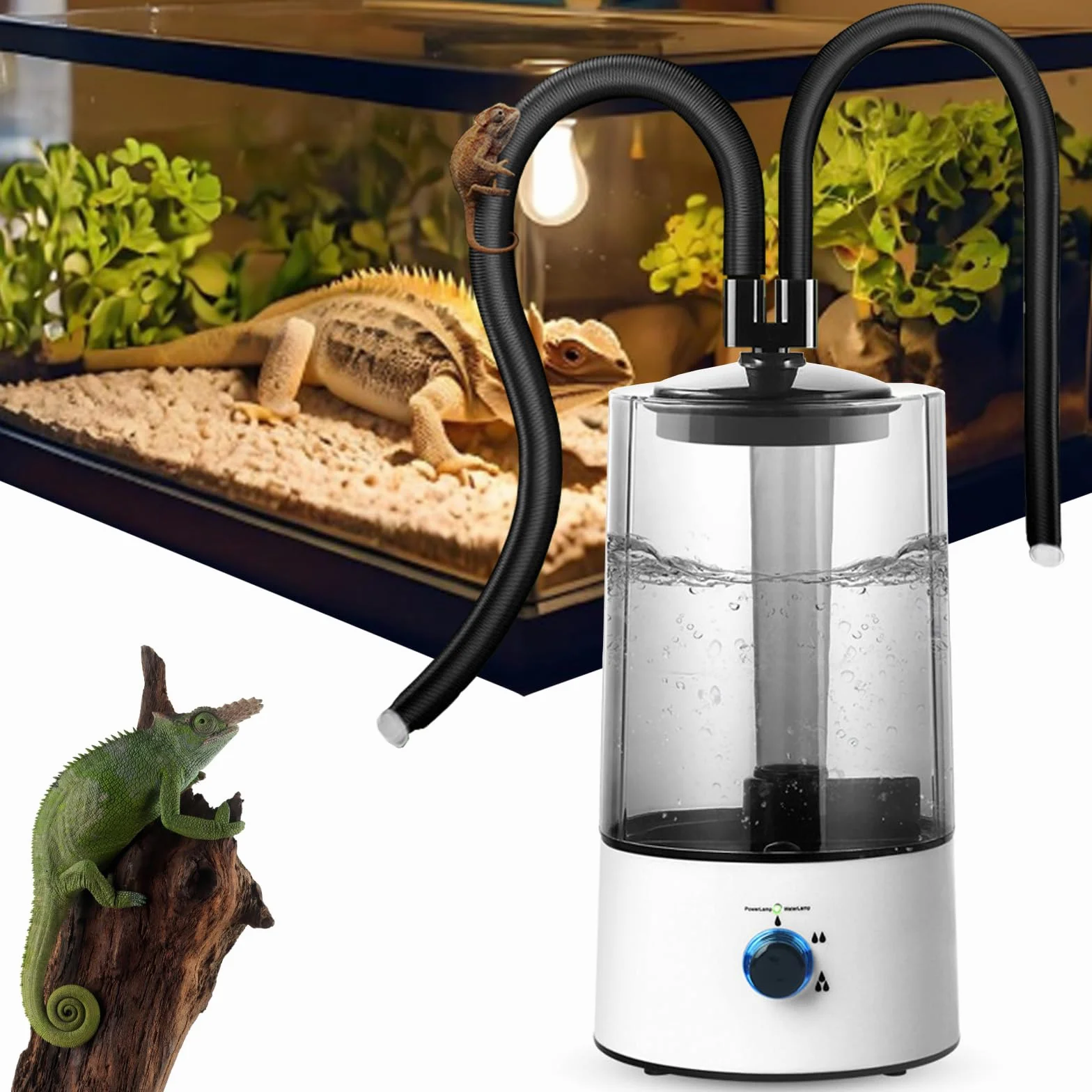 4L Humidificador para Terrarios de Reptiles, Nebulizador con doble Barril Extensible y Ajuste de Pulverización en tres Etapas, Humidificador para Terrarios de Reptiles