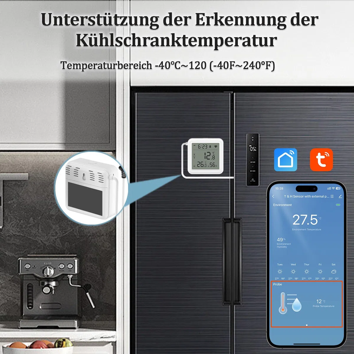 Termometro Digital Casa, Sensor Termometro Wifi App Alerta, Higrometro Digital interior, Exportación de Datos Gratis Monitor de Termometro para Nevera, Pecera, Acuarios