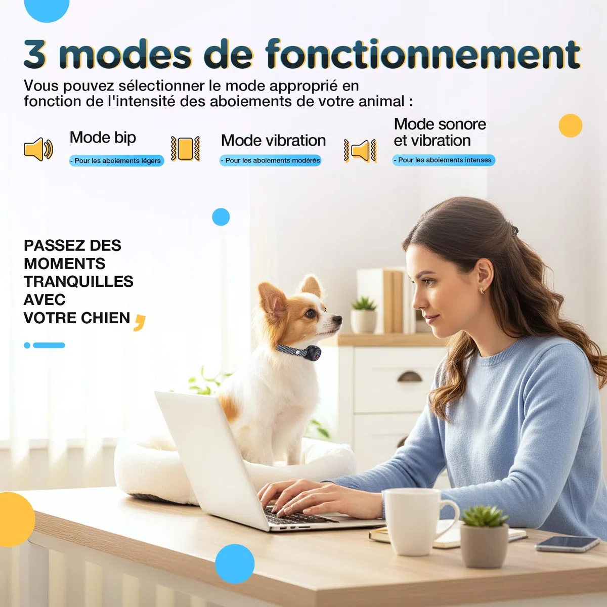Collar Antiladridos Perros Pequeños Recargable, Antiladridos, Súper Fino y Ligero, 3 Modos y 7 Niveles de Sensibilidad, Detección Inteligente de Ladridos, Impermeable IP67 para Perros Pequeños