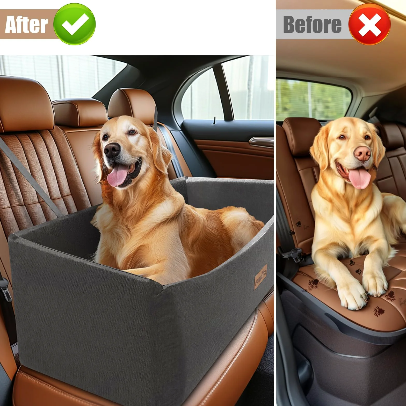 Asiento de Coche para Perros Grandes de hasta 45kg, Cama de Coche para Perros Gris con cinturón de Seguridad, Asiento de Coche Elevador Lavable para Perros
