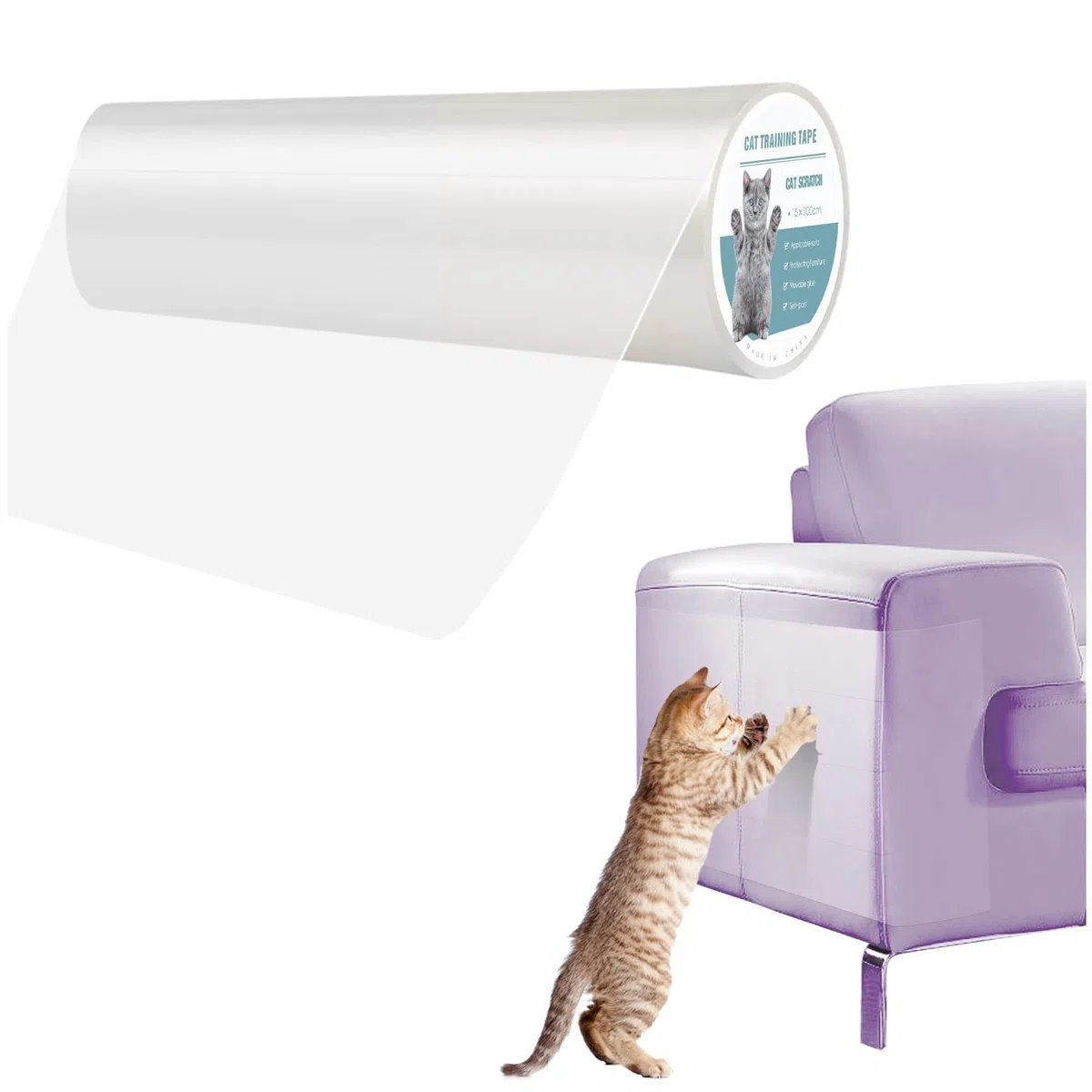 Protector de Muebles Gatos, Cinta Adhesiva Anti-Arañazos de Puertas Transparente Autoadhesivas Arañazos de Gato Protector para Gatos y Perro, Protección Invisible para Sofá y Mueble 45x400 cm