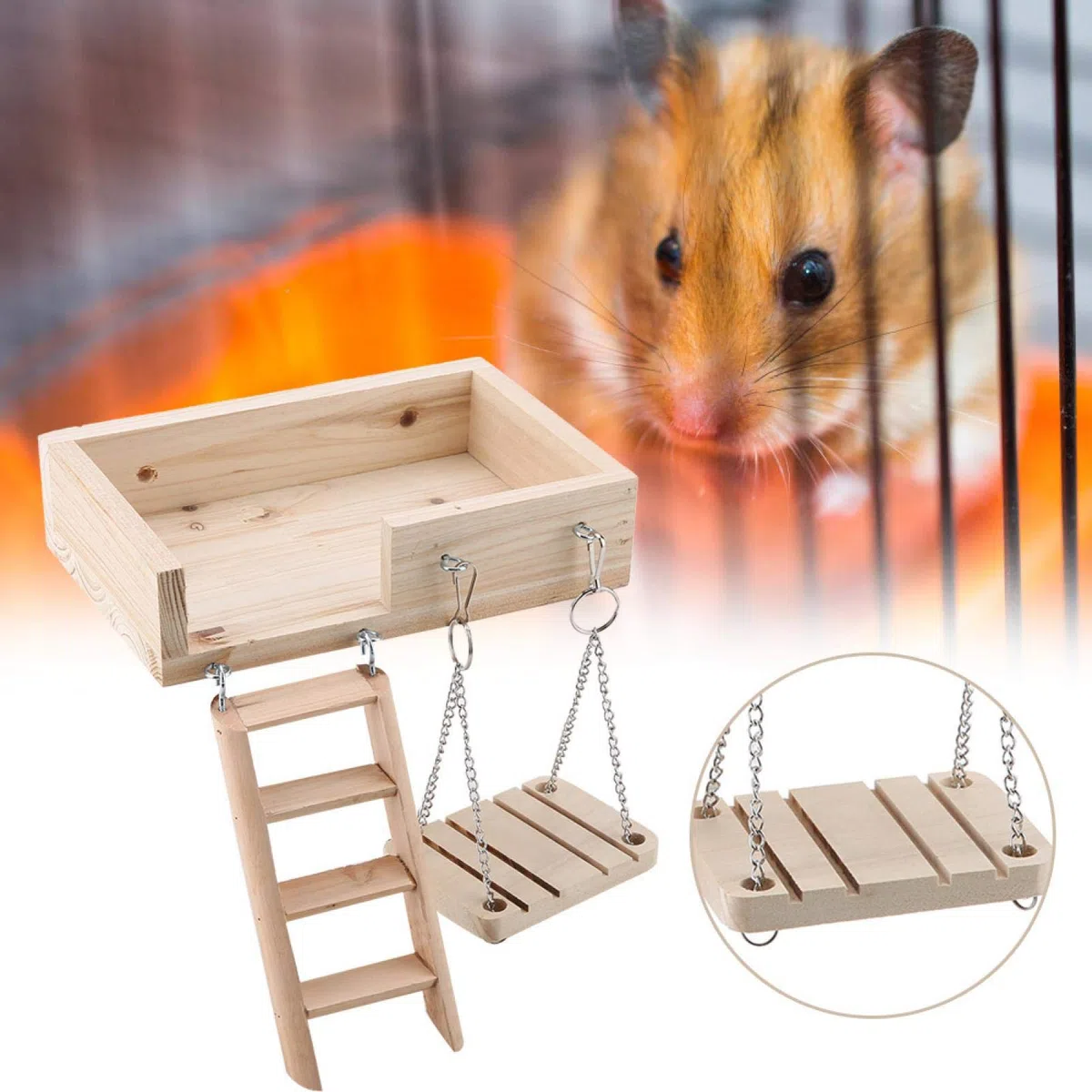 Escala para Animales de compañía Juguetes para pájaros Escalera de rampa para hámster de Madera de 3 Piezas, Perchas de Jaula para pájaros Cuadrados, Plataforma de Soporte de Madera, para Ardilla de