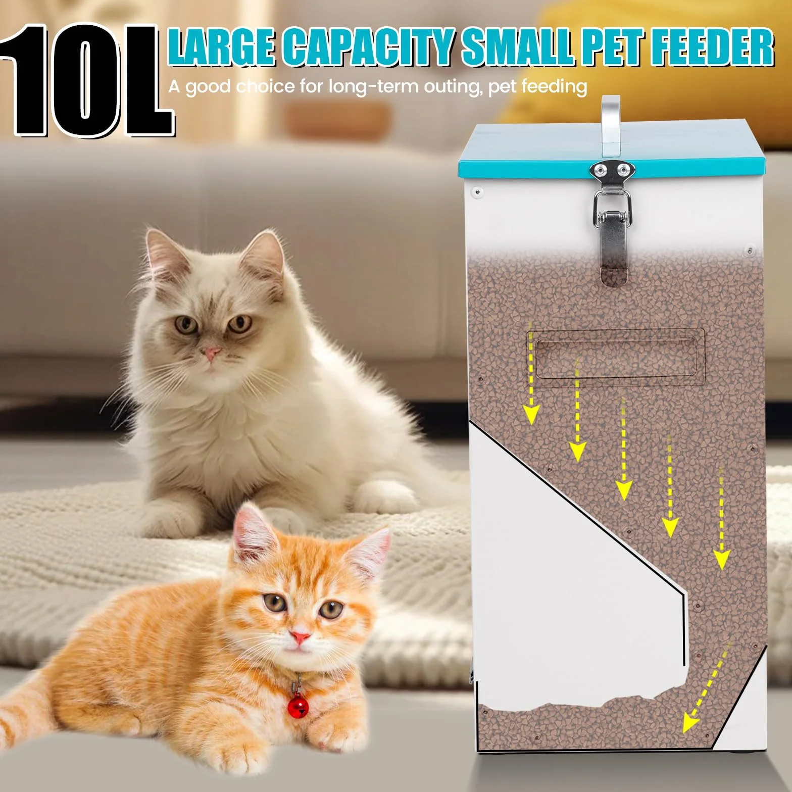 Comedero Gato Automatico 10L, Dispensador Comida Gatos, Tolva para Perro Pequeño Alimentador Metálico, Dispensar Comida para Gatos/Perros Y Comida Liofilizada