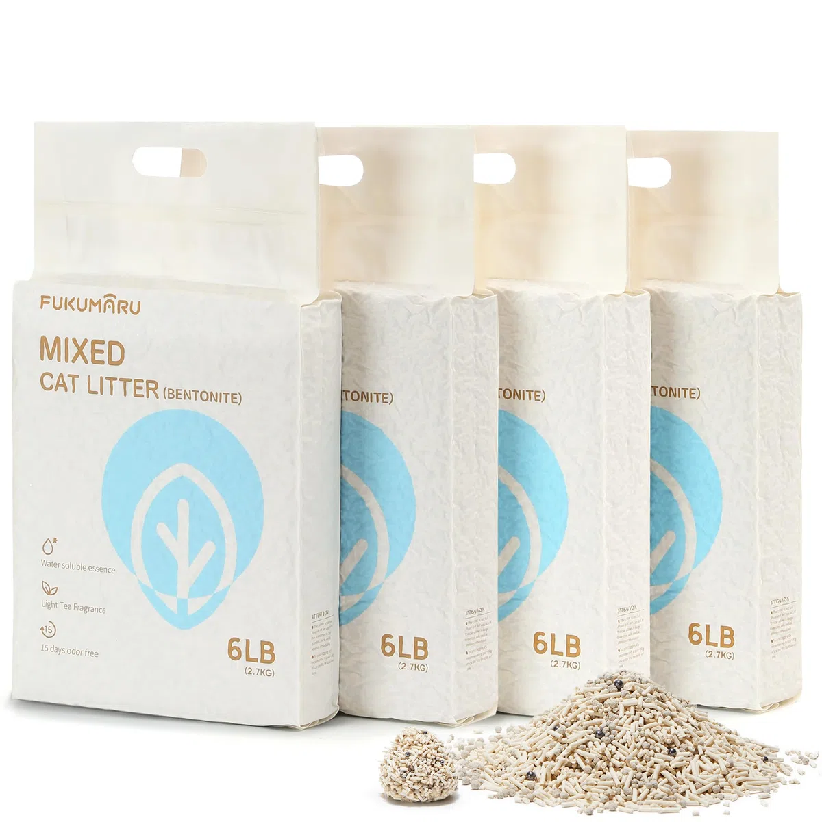 FUKUMARU Arena de Tofu para Gatos 10.8kg - Arena aglomerante para Gatos, Tofu y Bentonita, Libre de Polvo y fácil de aglomerar, Control de olores（Té Blanco）, se Puede desechar en el Inodoro