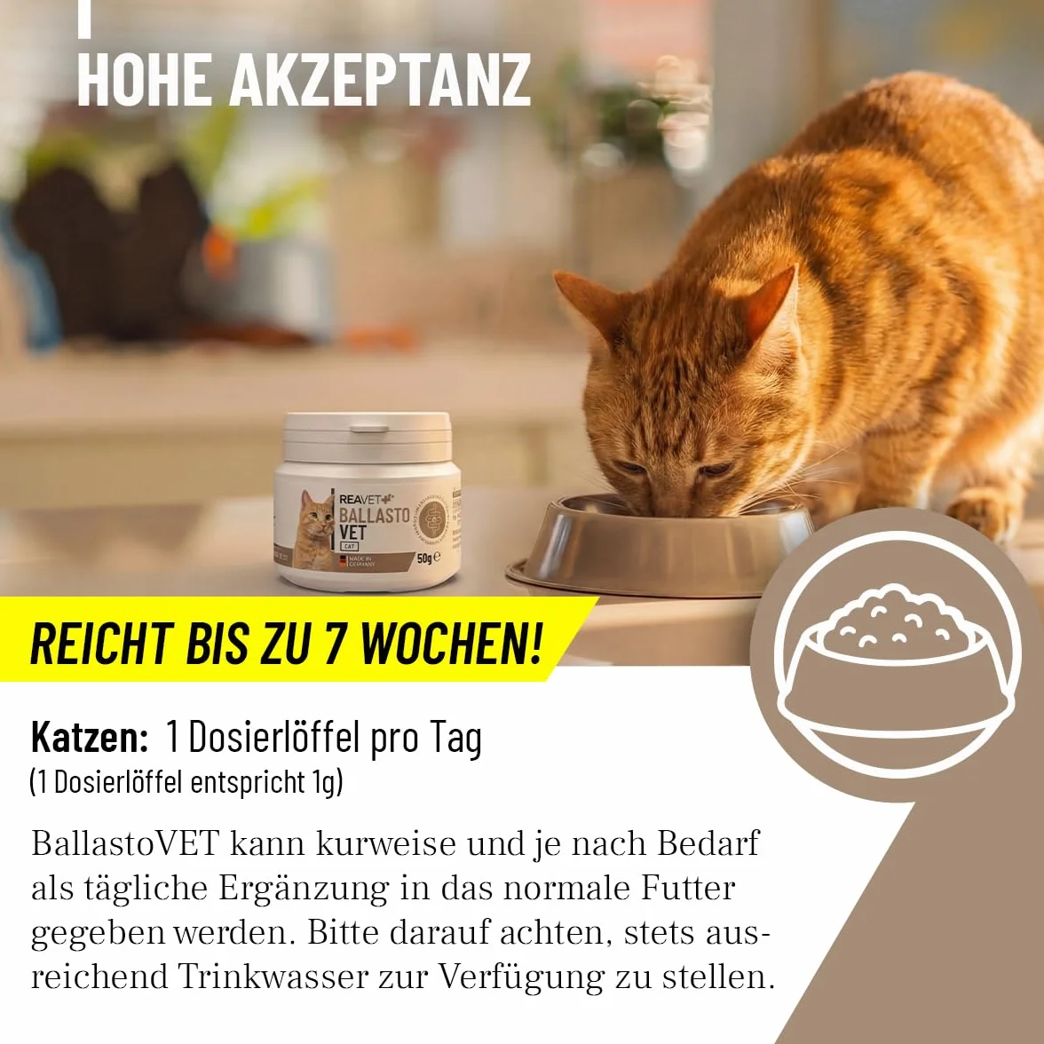 ReaVET BallastoVET para gatos 50 g – Soporte rápido para estreñimientos, para estreñimientos agudos y crónicos y heces sólidas, ayuda digestiva, ayuda rápida en caso de inercia intestinal