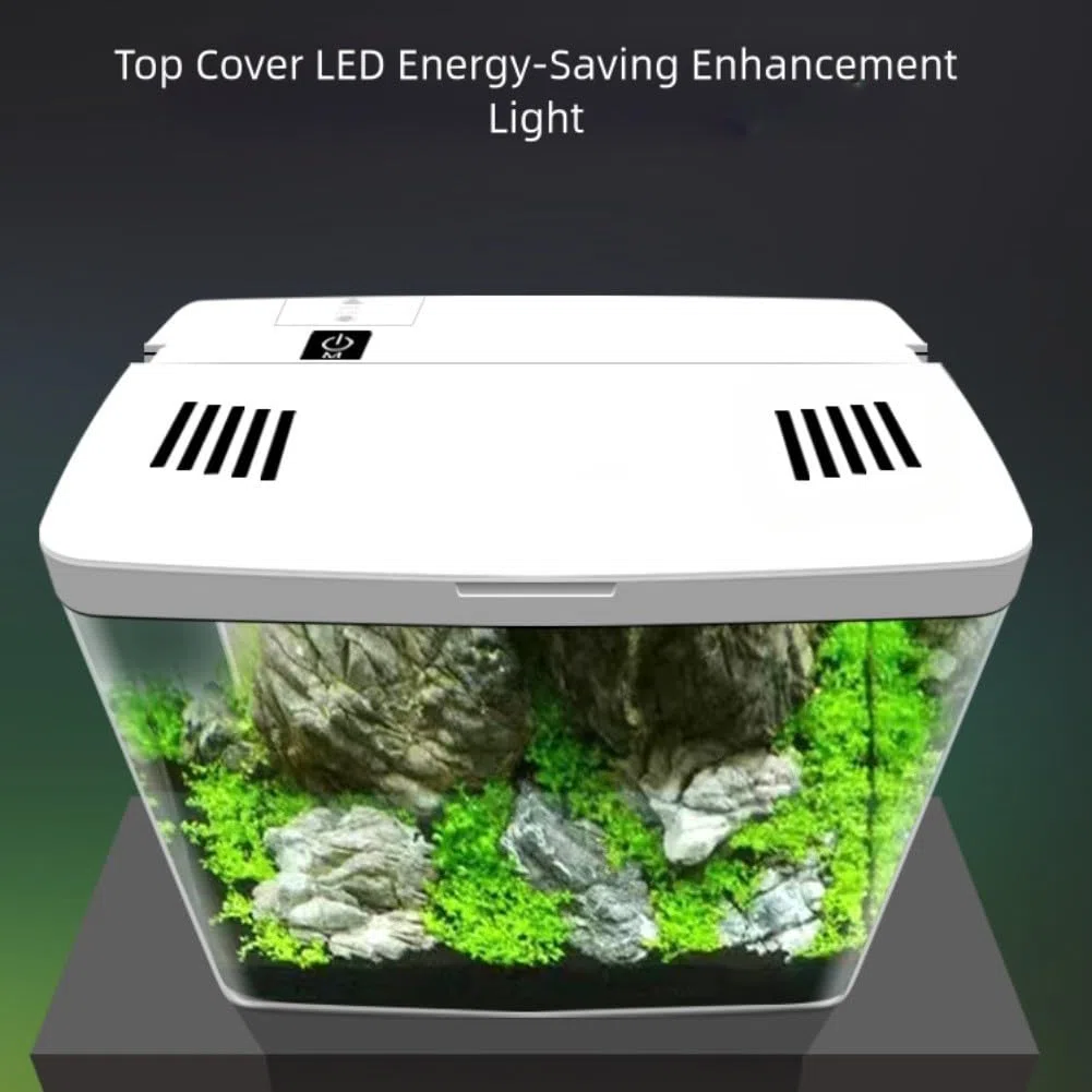 Kit de iniciación de acuario para peces betta pequeños con pecera ecológica de escritorio con luz LED y sistema de filtración multicapa para limpieza y medio ambiente (blanco)