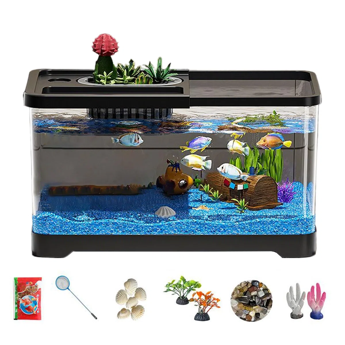 Kit De Inicio para Acuario - Pecera Kit Inicial con Filtro Y Luz | Decoración Submarina, Juego Compacto De para Salón Dormitorio Juvenil