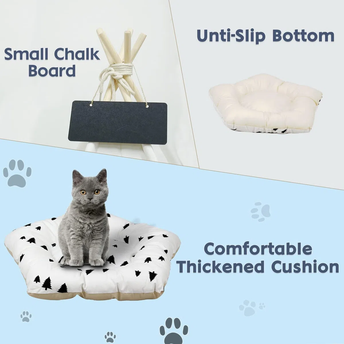 Tienda Tipi para Mascotas, Tipi para Mascotas con Almohada Desmontable y Lavable Plegablee, Caseta para Perros Caseta para Perros con Pizarra, 50X50X60CM