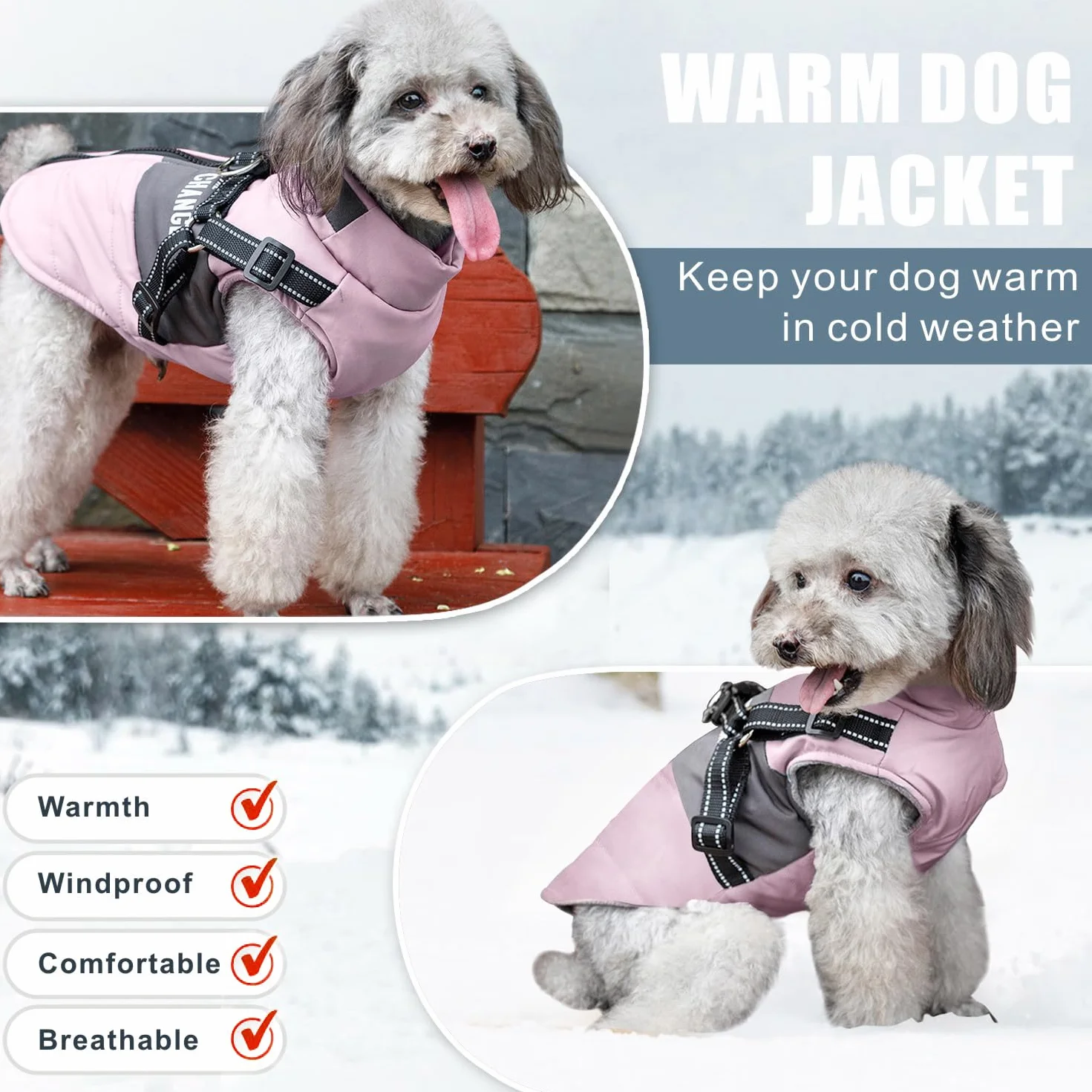 Chaquetas de Invierno para Perros,Abrigos cálidos para Perros Ropa Reflectante para Perros Chaleco Impermeable para Cachorros con arnés para Perros pequeños y medianos