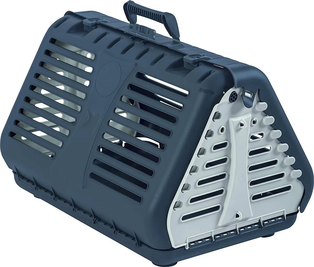 Rotho MyPet Toby Caja de transporte plegable para gatos, perros pequeños y animales pequeños, Plástico (PP) sin BPA, antracita/blanco, (53.4 x 42.5 x 12.4 cm)