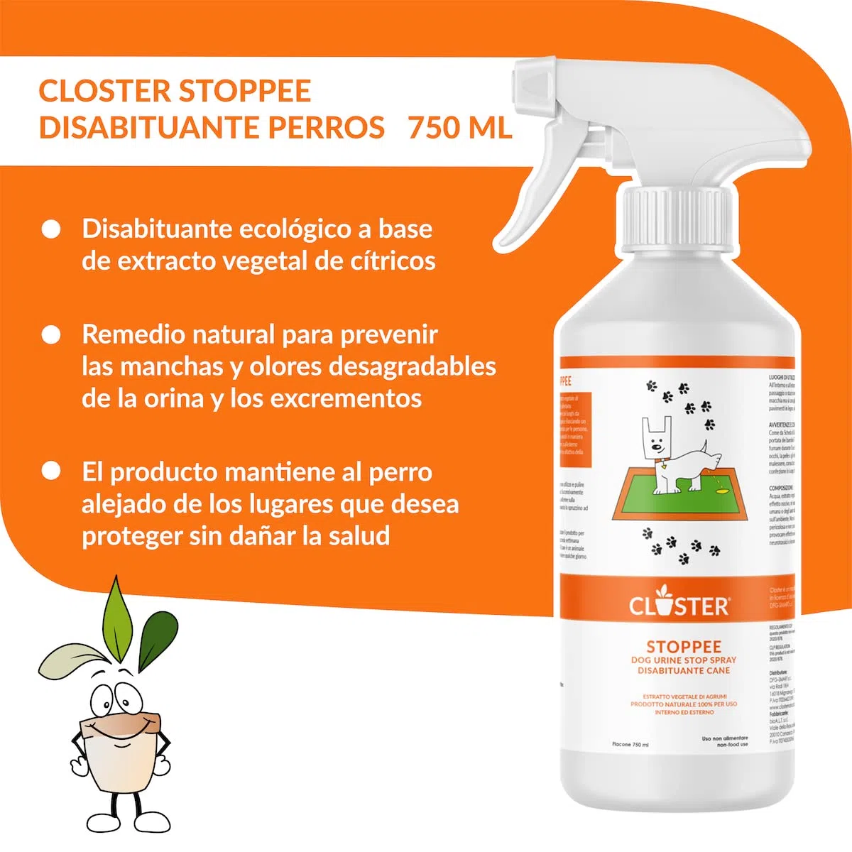 Disuasor para Perros 750 ml - Spray de disuasión para Perros a Base de cítricos - Repelente para Perros para Interiores y Exteriores - Actúa de Manera 100% Natural