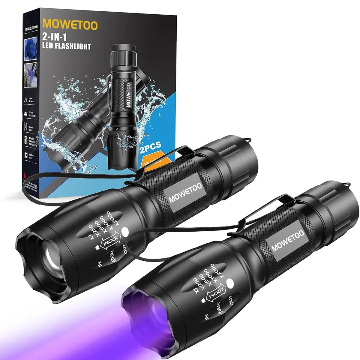 Linterna LED, linterna UV 2 en 1, luz ultravioleta Linternas LED de luz negra con iluminación de 500LM y 4 modos para ropa para mascotas