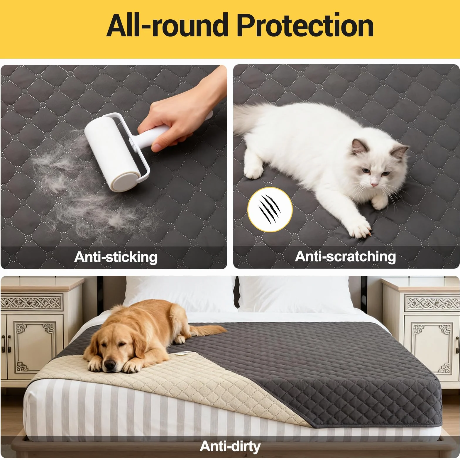 LURICO Manta para Perros Impermeable y Antideslizante, Protector de Sofá, Cama y Asientos de Coche, Lavable, Resistente a Arañazos y Pelos, Ideal para Perros, Gatos (210x130cm)
