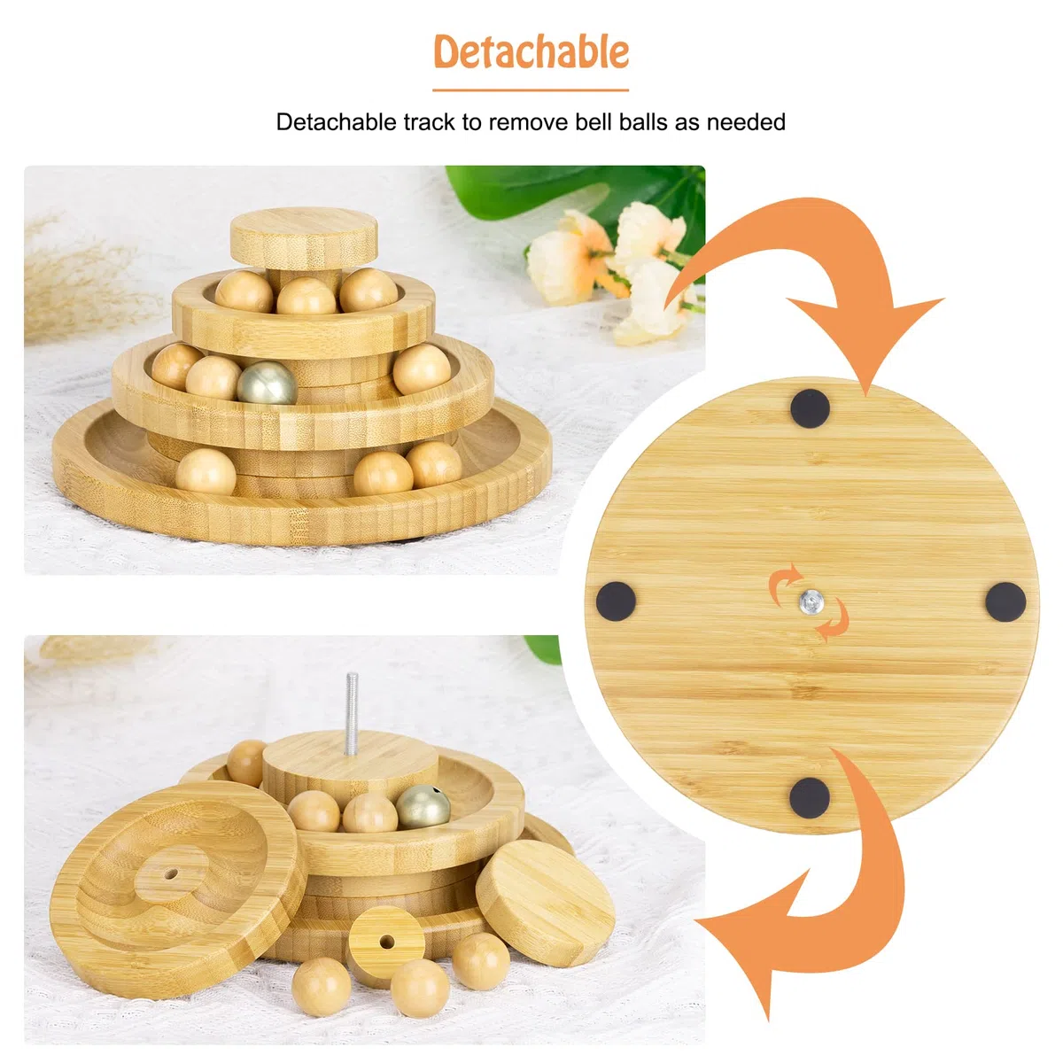 Jouet pour Chat Interieur en Bois, Balle Chat Piste détachable, Balle Avec Cloche