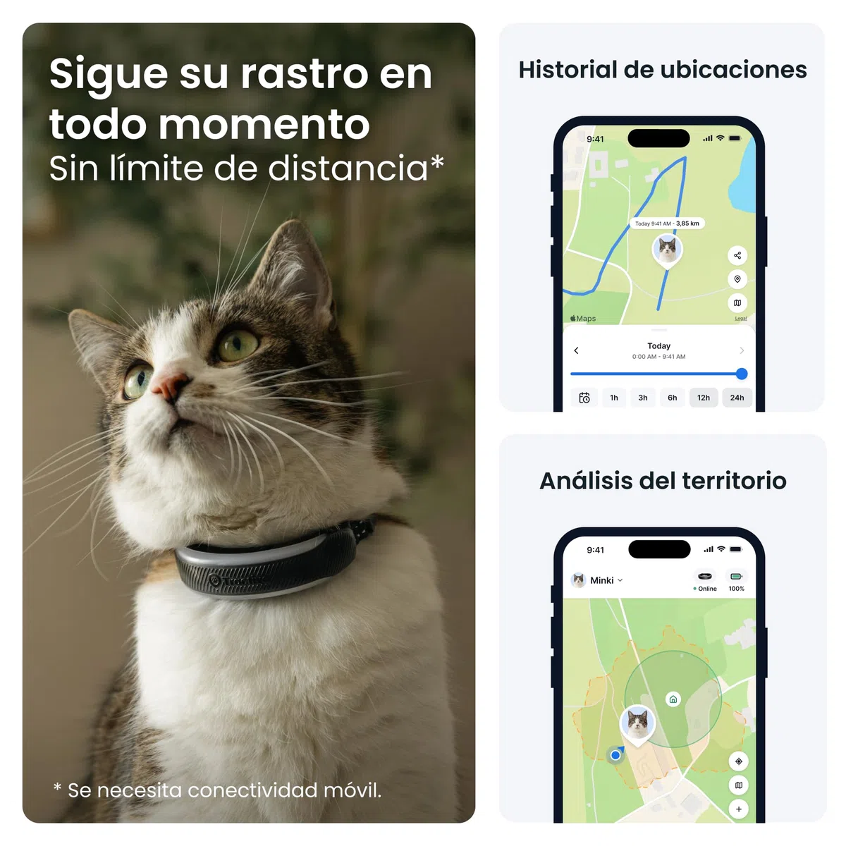 Tractive - GPS para Gatos Inteligente Mini | Edición 2026 | GPS para Gatos n.º 1 | Seguimiento en Vivo | Avisos de Salud y Monitor de Constantes | Collar de Seguridad | Collar Integrado (Negro)