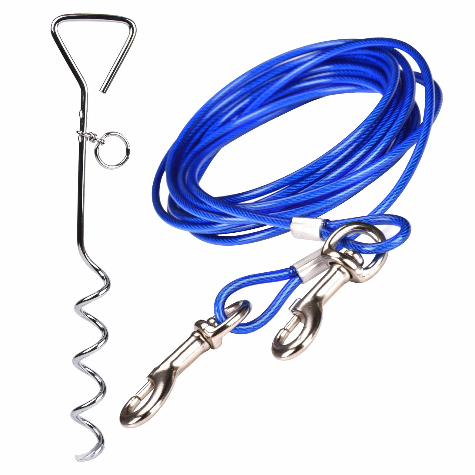 Correa De Perro (3 M / 5M / 10M) con Espiga De Estaca En Tierra Espiral De 46 cm- Salida para Patio Al Aire Libre Y Acampada - Perros PequeñOs A Medianos (3M, Azul)