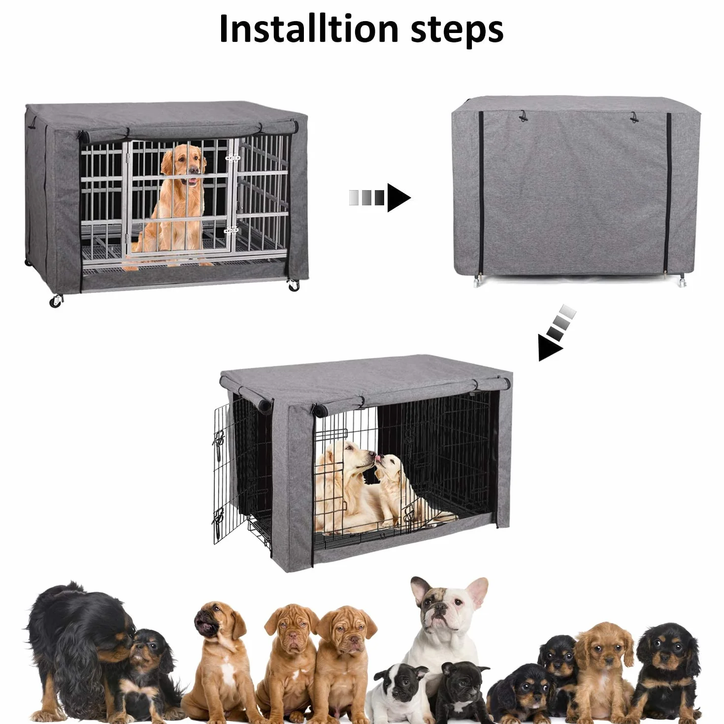 Funda para Jaula de Perro Grande, Funda Gris Que se Adapta a la mayoría de jaulas de Perros, Funda Duradera Resistente al Viento para Mascotas proporcionada para jaulas de Perro de Alambre, Tela