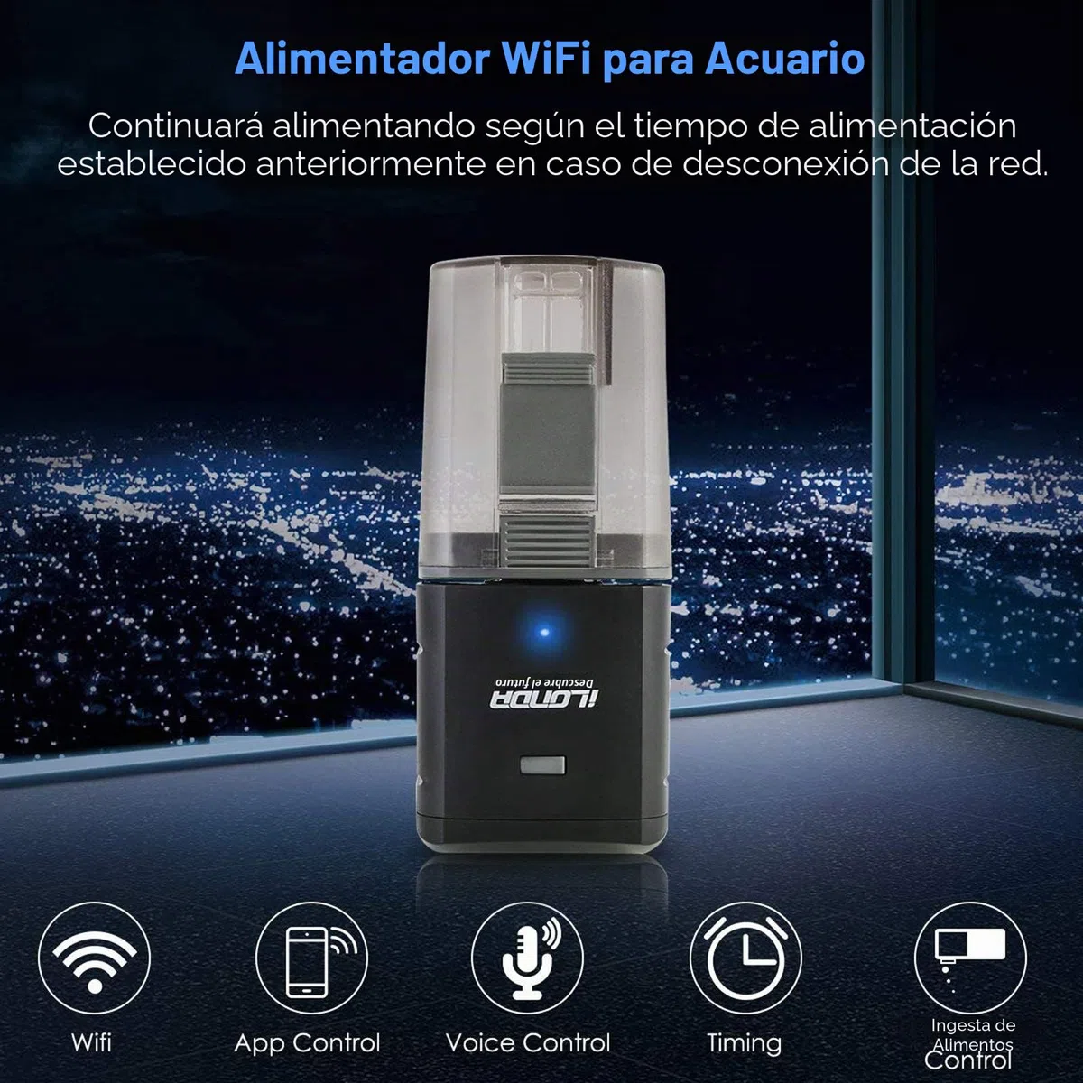 Lychee - Alimentador automático para acuarios, Temporizador controlado por WiFi, dispensador de Alimentos para Peces con Pantalla LCD para peceras, estanques, Vacaciones (Negro)