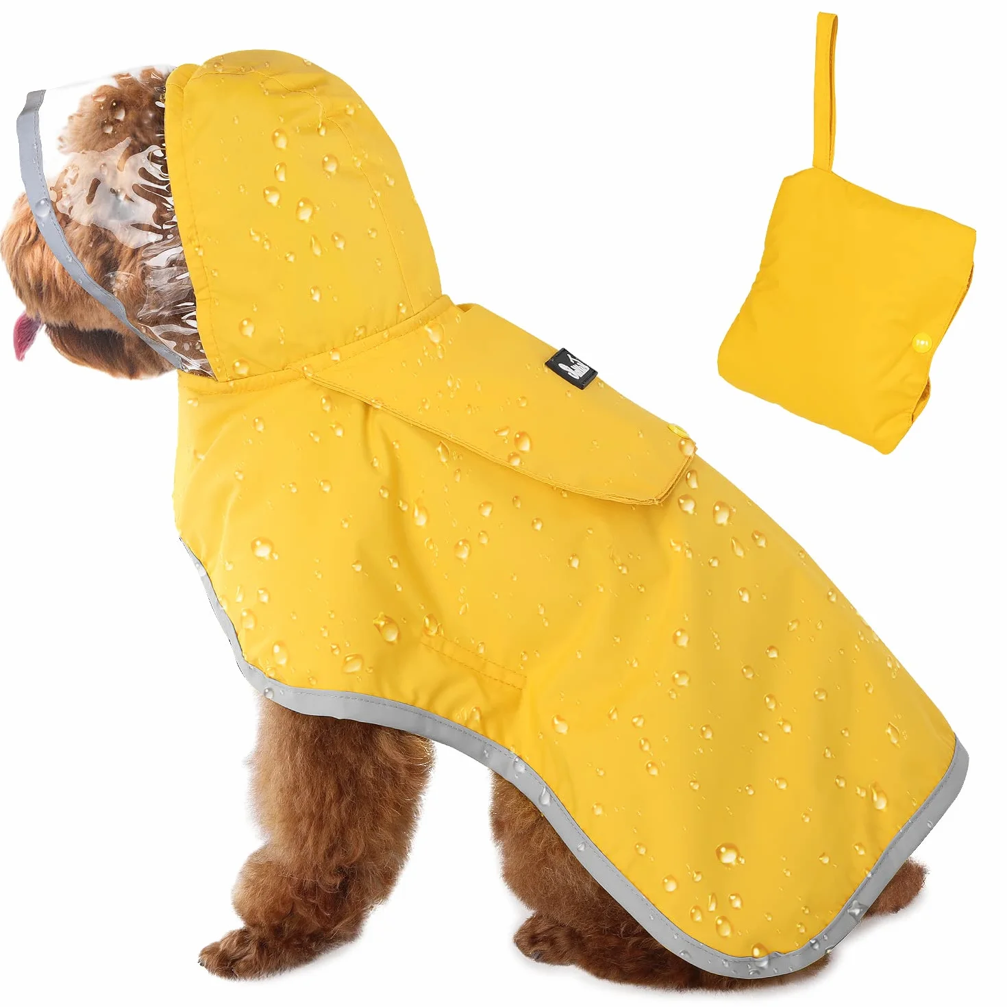 SlowTon Chubasquero Impermeable para Perros, Chubasquero Transparente de Doble Capa con Capucha para Perros pequeños, medianos y Grandes, Poncho para con Banda Reflectante