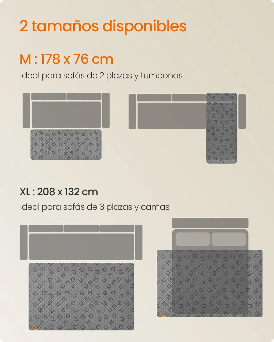 Feandrea Manta Impermeable para Perros Grandes, 178 x 76 cm, Funda Lavable a Máquina para Sofá, para Mascotas, Antideslizante, Acolchada, Gris Paloma PPB025G01