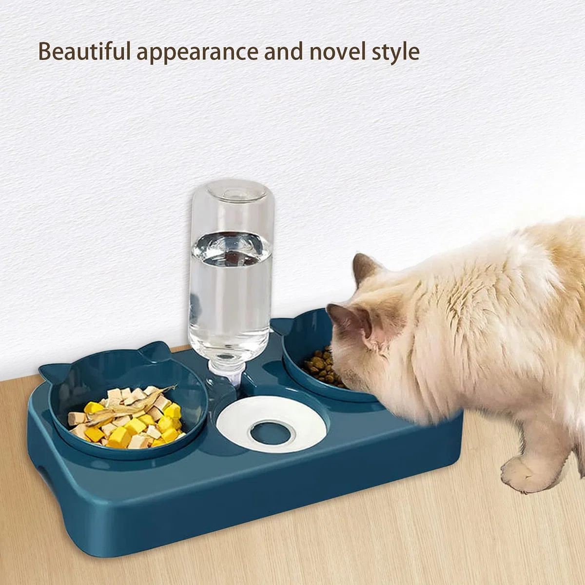3 en 1 Cuenco del Gato Cuenco,Cuenco Doble para Mascotas,Comedero para Perro Gato,Agua de Gravedad y Cuenco de Comida Doble para Mascotas como Perros y Gatos (Azul)