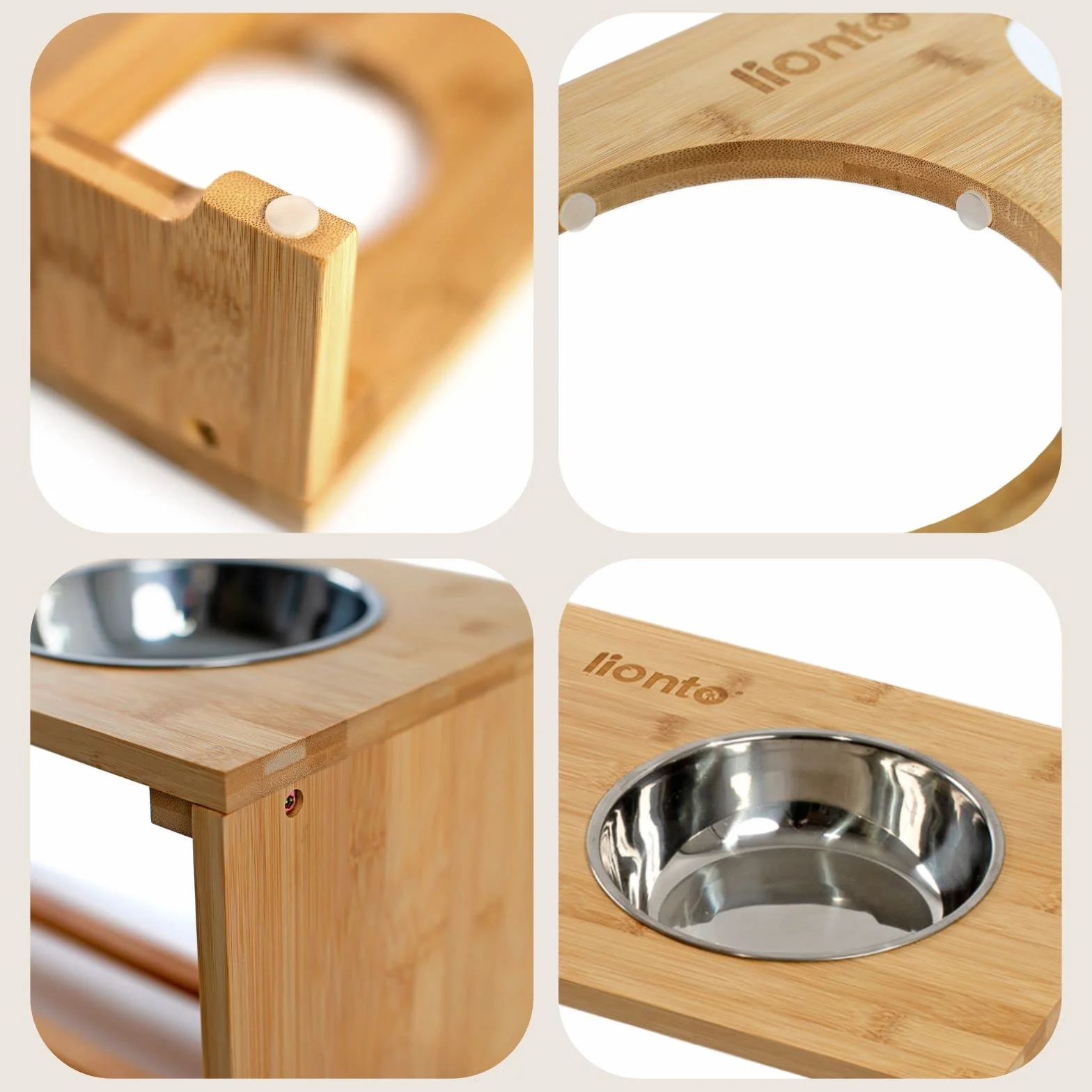 lionto Comedero para Perros Elevado comedero para Perros Barra de Comida de bambú para Mascotas 2 Cuencos de Acero Inoxidable Antideslizante, (M) 44x20x19 cm