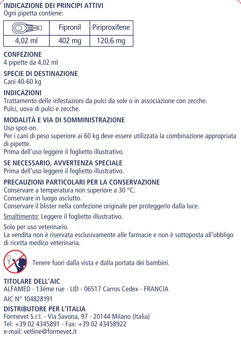 Formevet fipralone Duo Antiparasitario perro gigante de 40 kg a 60 kg, antiparasitario para pulgas, Garrapatas y huevos