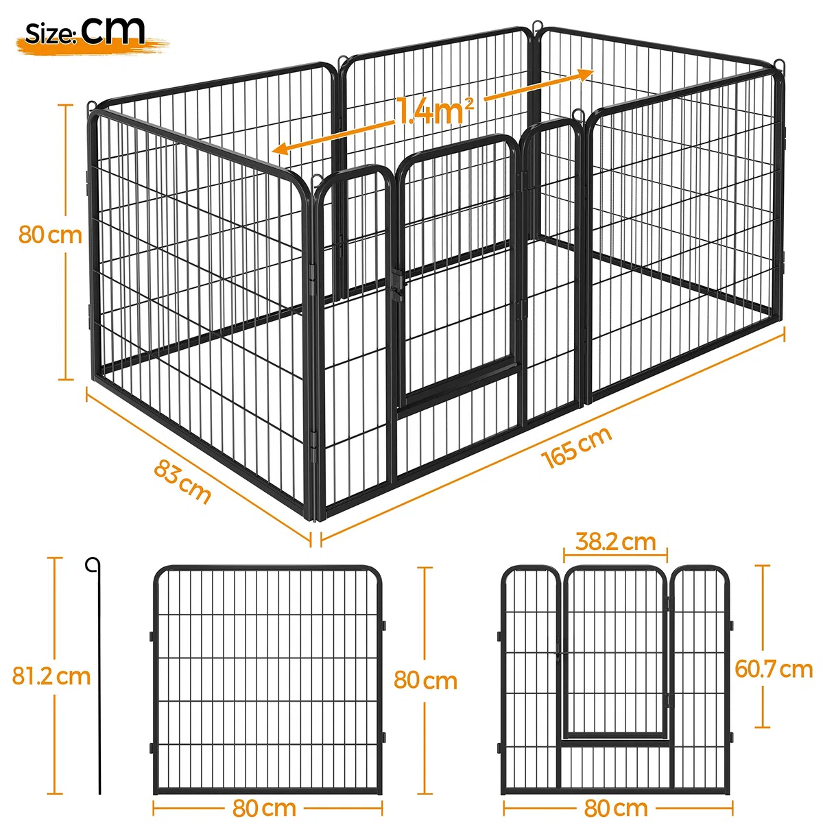 Yaheetech 12 Piezas Vallas para Perros Parque Jaula Mascota Corral Plegable Jaula para Perros Grandes Parque 80 X 80 cm