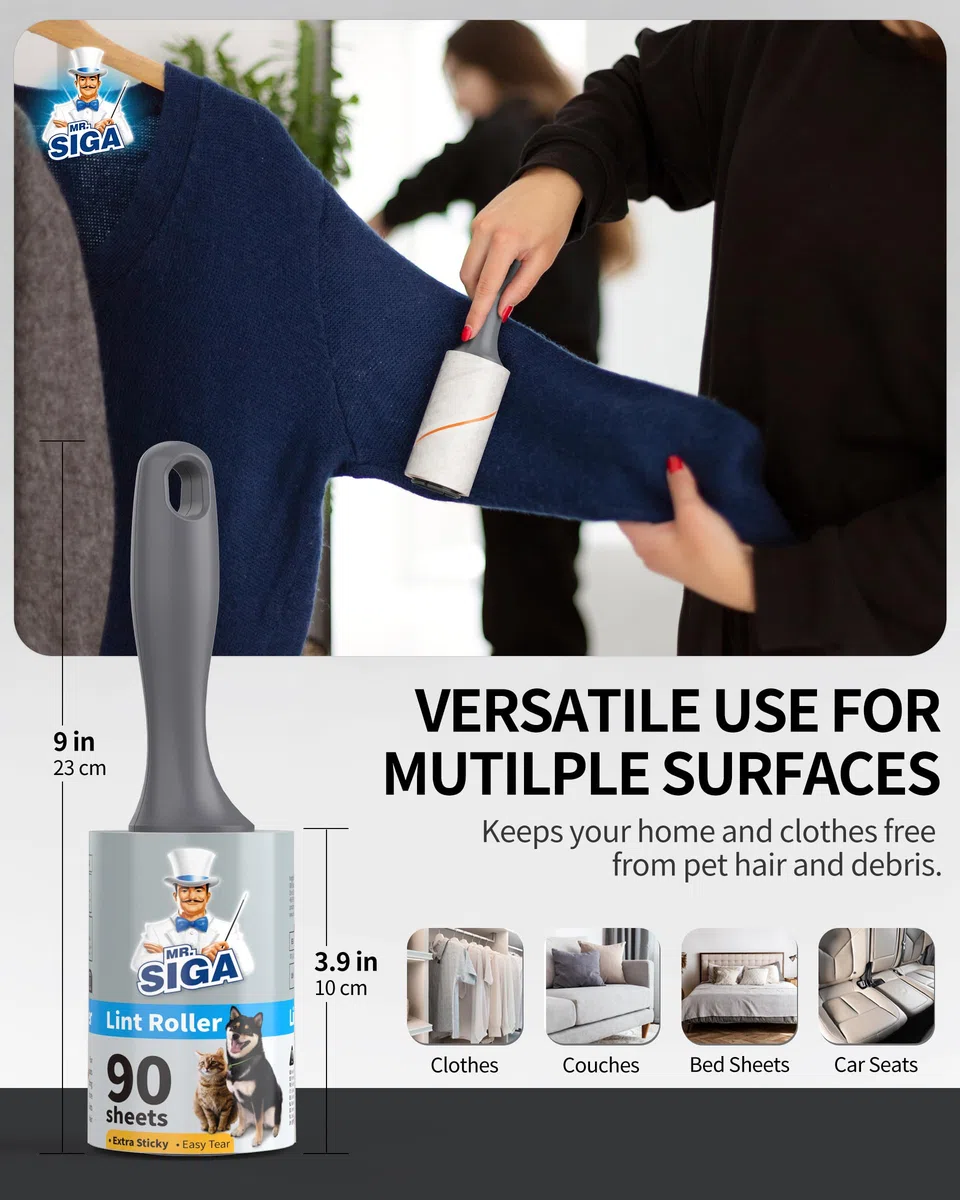 MR.SIGA Rodillo Quita Pelusas para Pelo de Mascota Extra Pegajoso, 720 Hojas, Quita Pelusas para Ropa, Muebles, Quita Pelo de Mascota con Hojas Fáciles de Rasgar