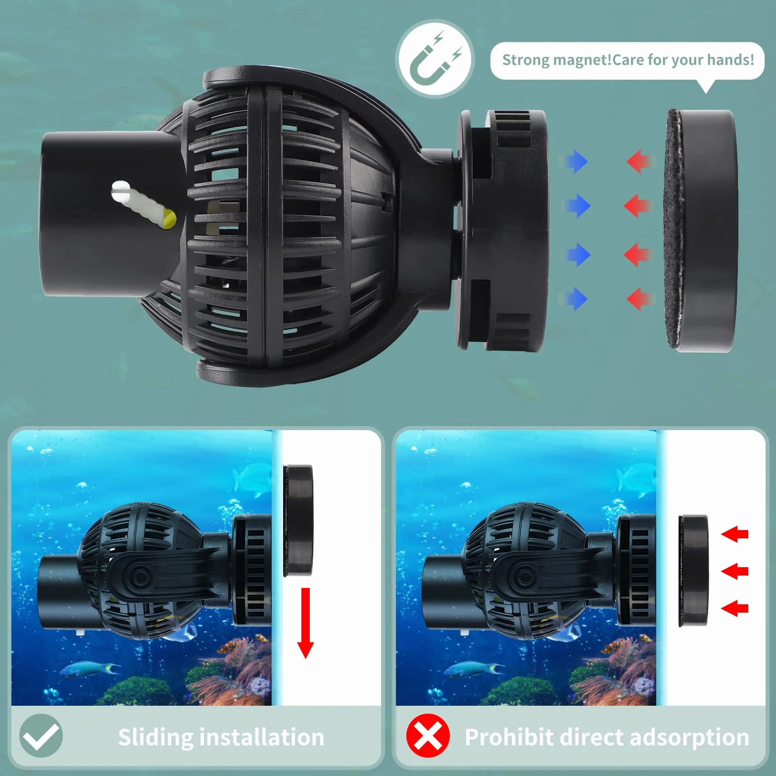 EXLECO Bomba de Olas 6000L/H 8W Wave Maker Rotación de 360 Grados para Acuarios de Agua Dulce y Salada de Máximo 60cm con Ventosa