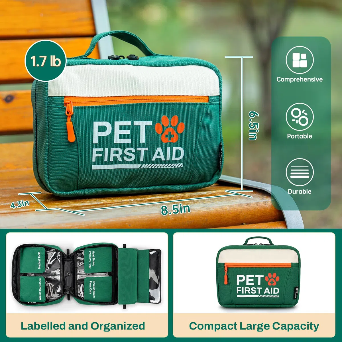 RHINO RESCUE Kit de primeros auxilios para mascotas, equipo de emergencia para perros y gatos, kit básico de seguridad con termómetro, zapatos de protección desechables para el hogar, senderismo