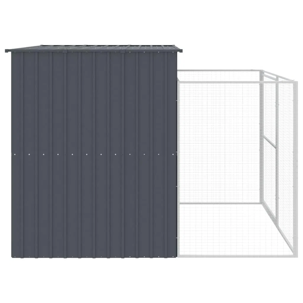 Caseta Perros con Corral Acero galvanizado Gris 214x253x181 cm, Refugio para Animales