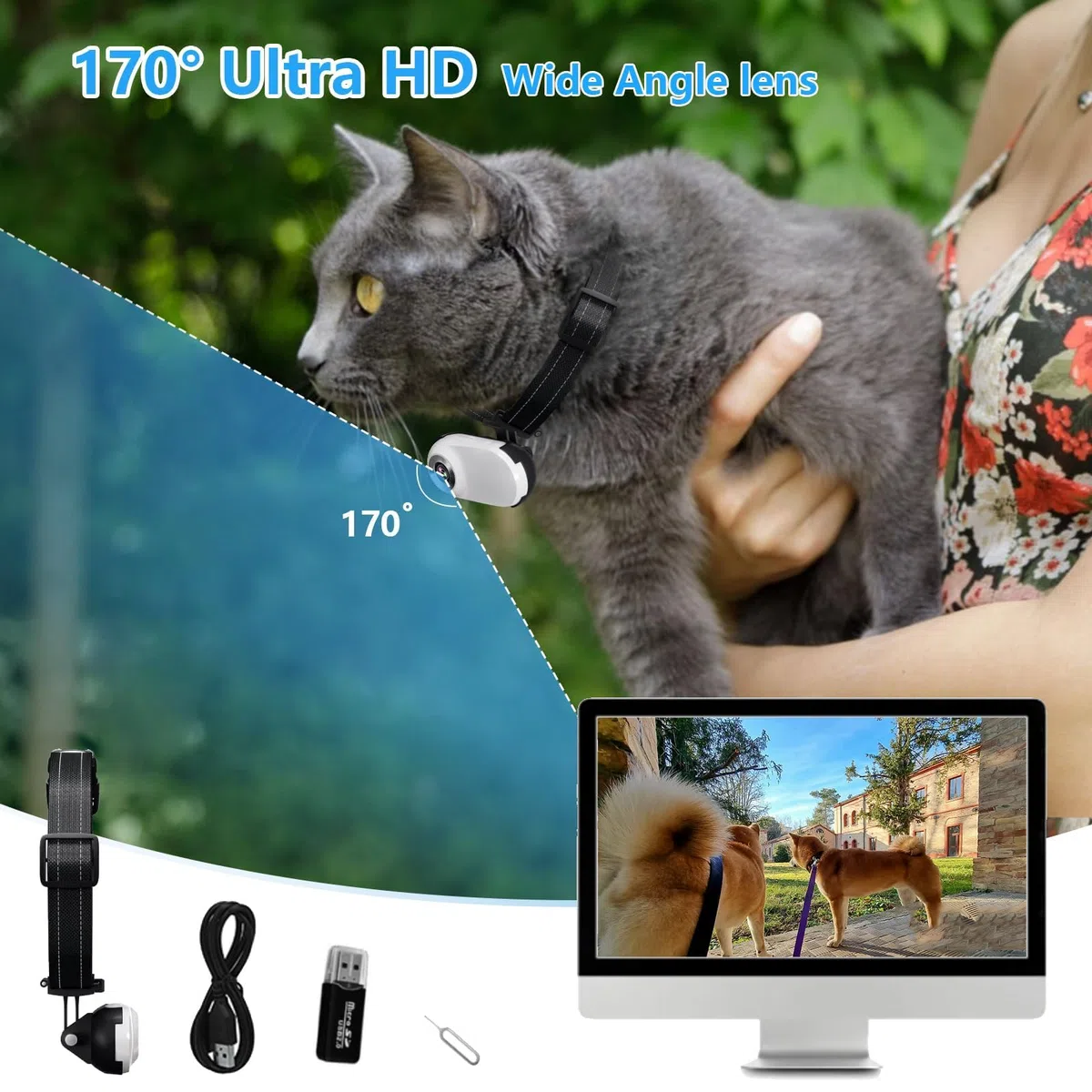 Collar de cámara HD 1080P para gatos con grabación de video, mini cámara deportiva inalámbrica, cámaras de acción pequeñas, cámara corporal para suministros de mascotas, regalo de cumpleaños
