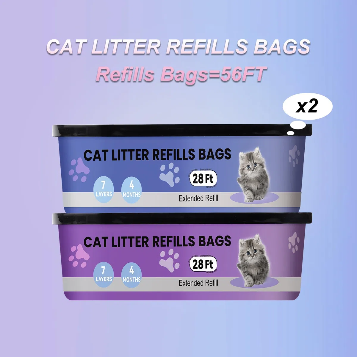 compatibles Litter Genie Standard, Plus,XL,Style para Cubos de Arena para Gatos, Bolsas de Recambio para Arena para Gatos, Control Superior de olores,8.5M, Paquete de 2 Piezas